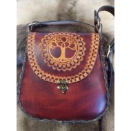 Bag - Athena Style - Dark Brown Leather Laced Shoulder Bag (Tree of Life Design)